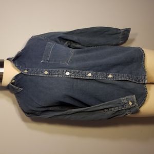 GAP DENIM SHIRT Long Sleeve Button Classic Blue front pocket Size L(10)